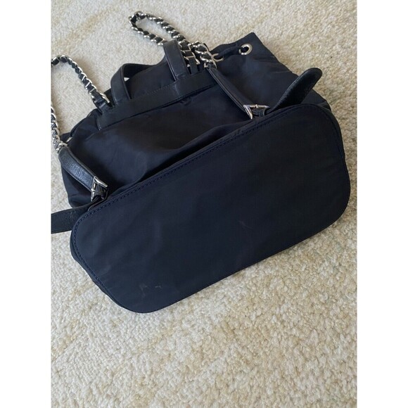 Authentic PRADA TESSUTO SILVER CHAIN / Leather Nylon Backpack - Black Silver - Picture 4 of 16